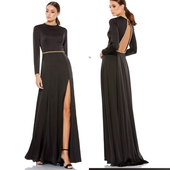 NWT Ieena for Mac Duggal 26524 Cutout Back High Slit Black Gown Dress sz 6 - Picture 1 of 12